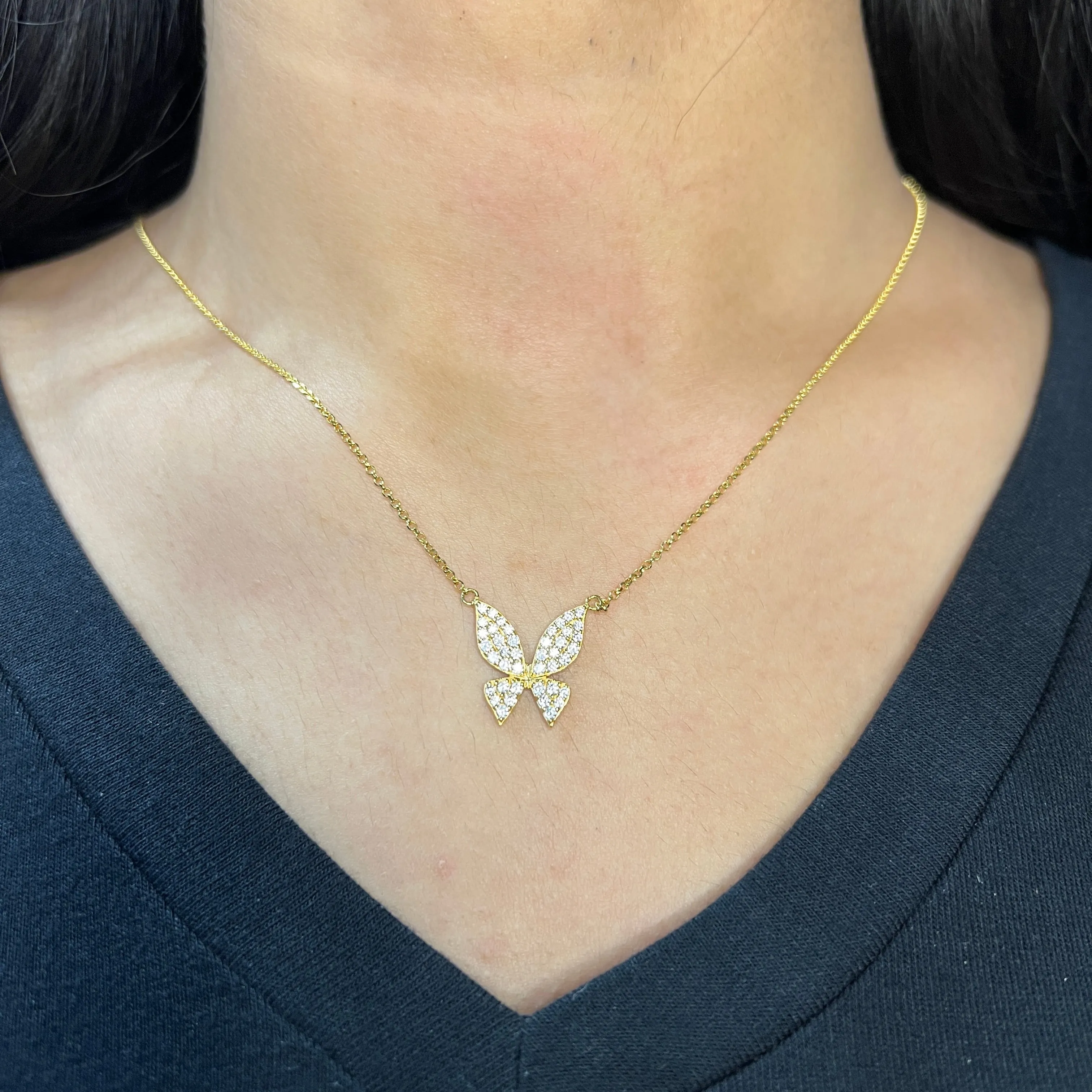Reign Sterling Silver 18K Gold Plating CZ Single Butterfly Adjustable Necklace