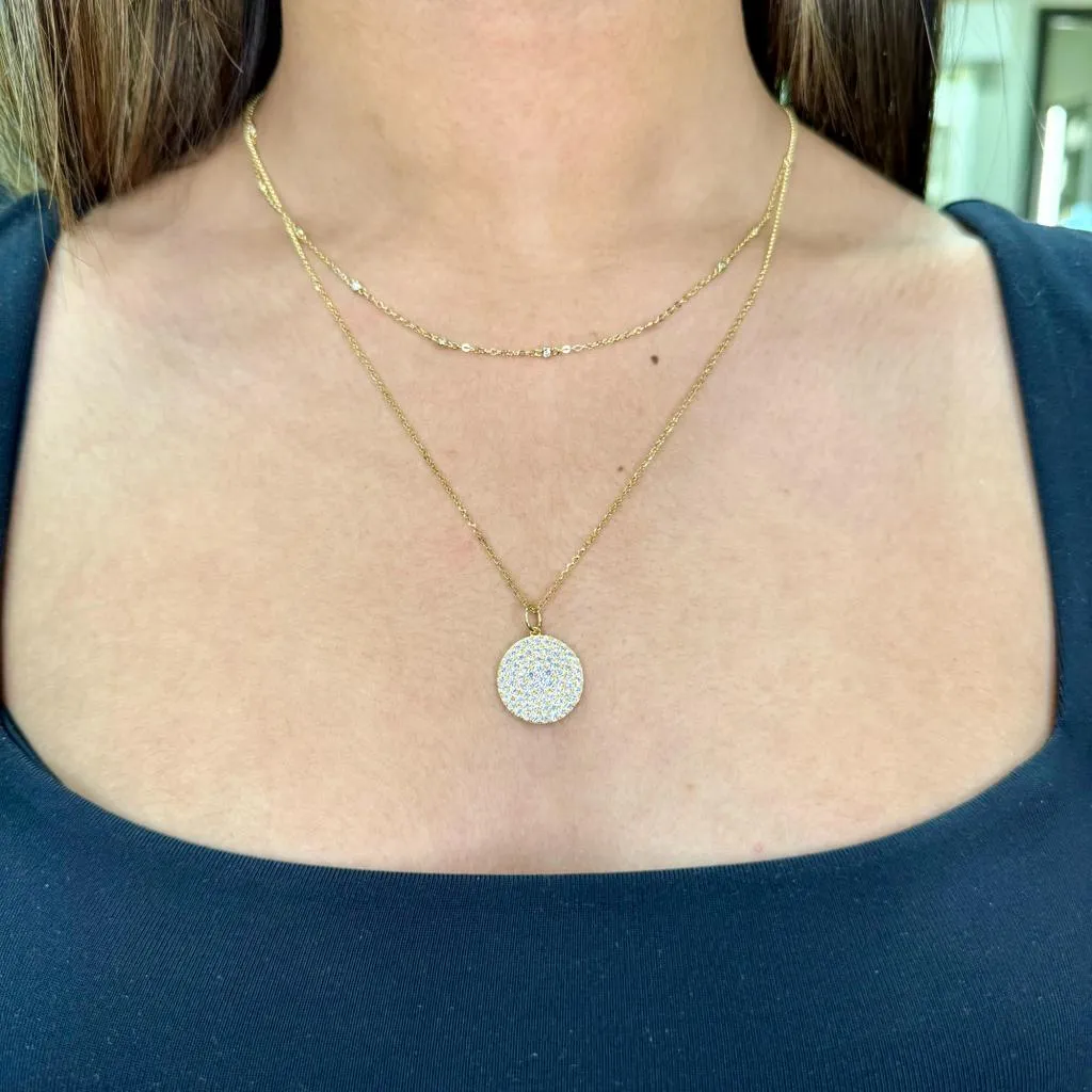 Reign Sterling Silver Gold Plated Double Layer CZ Pavé Disc Necklace