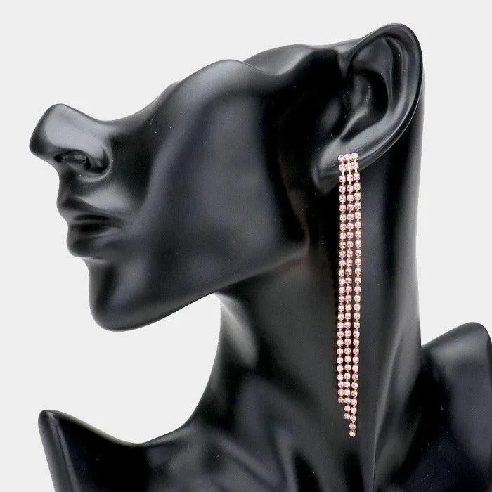 Rhinestone Pink Long Dangle Earrings