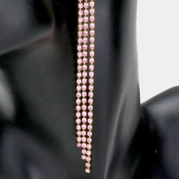Rhinestone Pink Long Dangle Earrings