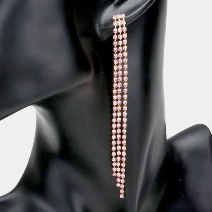 Rhinestone Pink Long Dangle Earrings