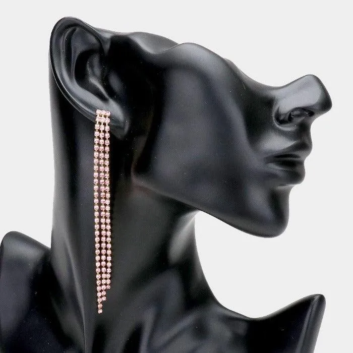 Rhinestone Pink Long Dangle Earrings