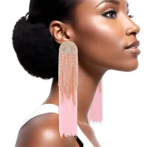 Rhinestone Tassel Earrings: Long Pink Dangle Fashion Jewelry