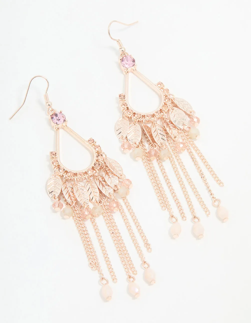 Rose Gold Flower Tassel Drop Earrings