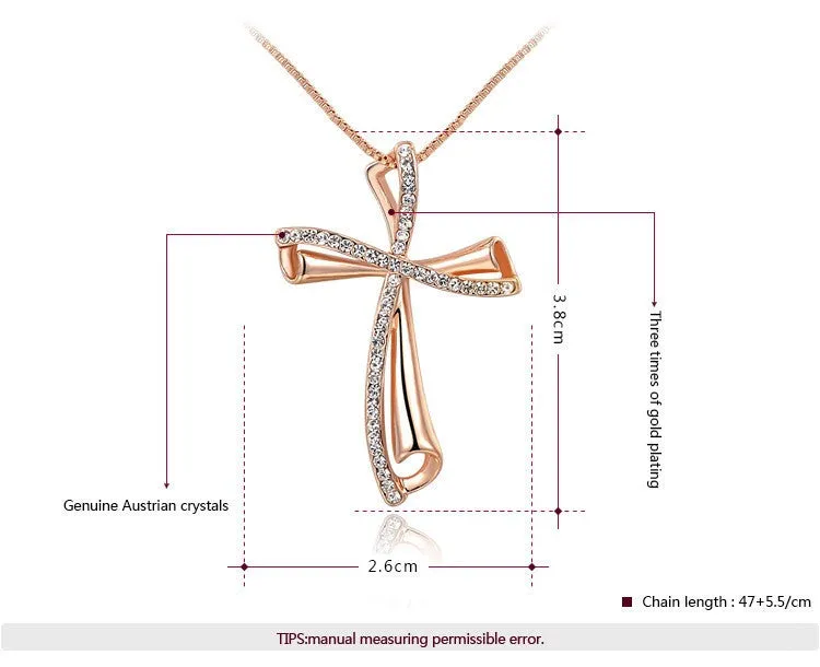 Rose Gold Plated Fashion Opening Cross Ring with Zircon Crystal Female Jewelry