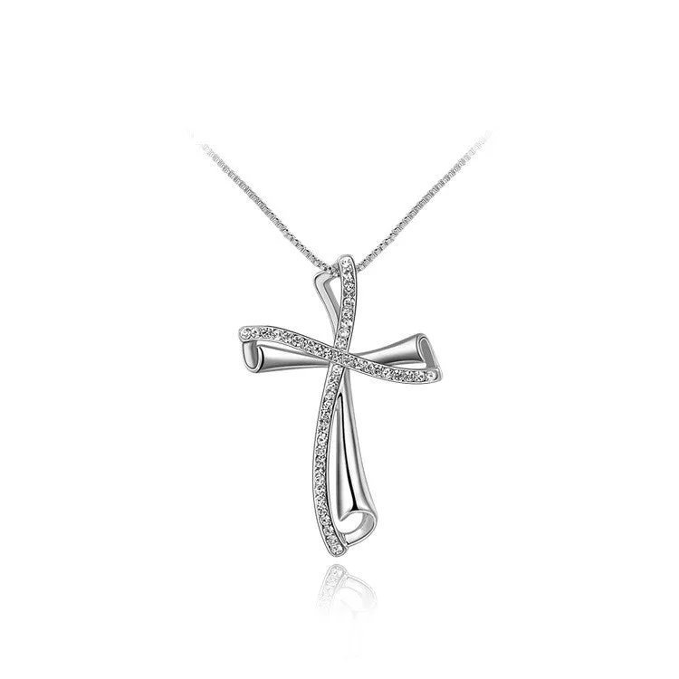 Rose Gold Plated Fashion Opening Cross Ring with Zircon Crystal Female Jewelry