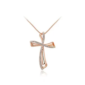 Rose Gold Plated Fashion Opening Cross Ring with Zircon Crystal Female Jewelry
