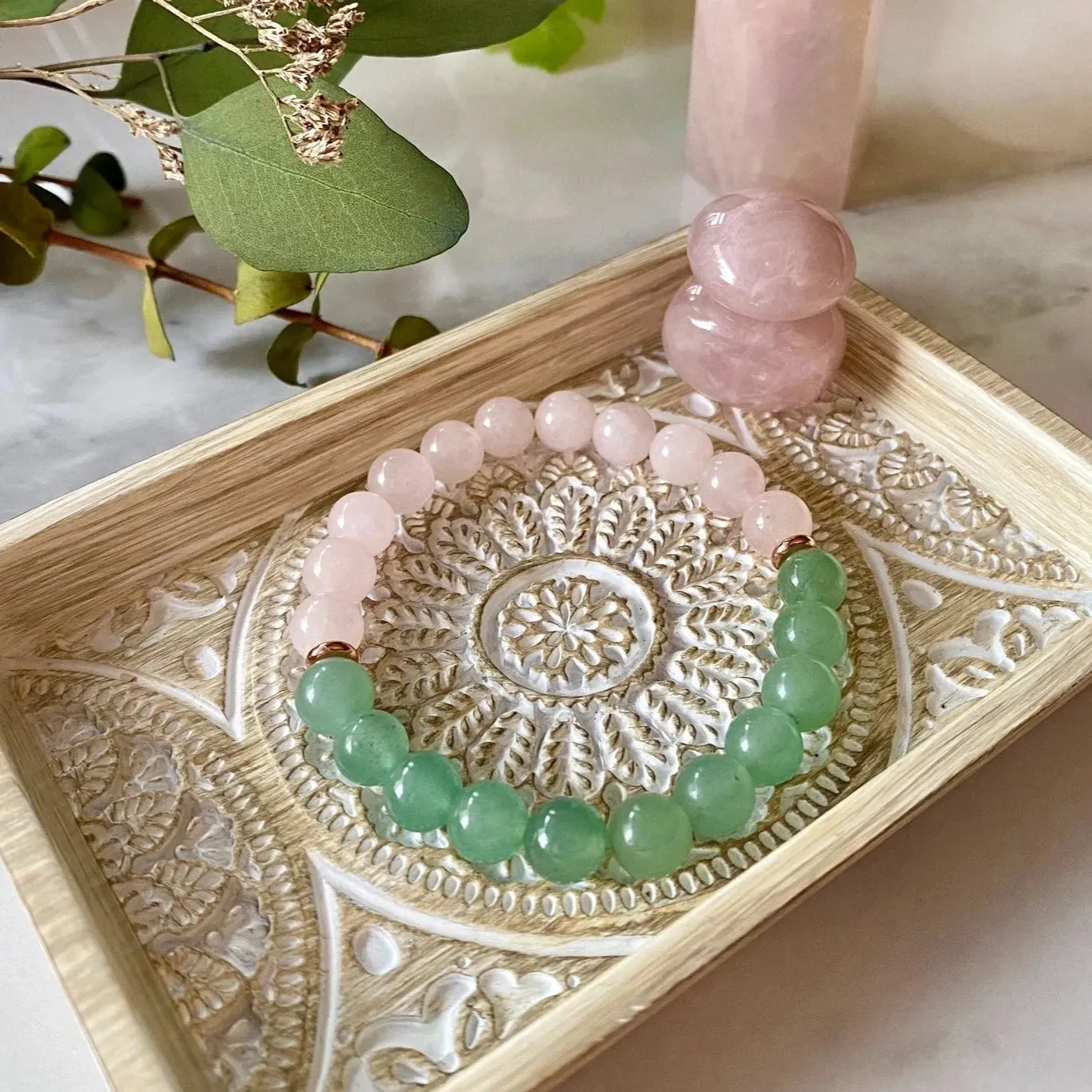 Rose Quartz & Jade Beaded mala healing Bracelets