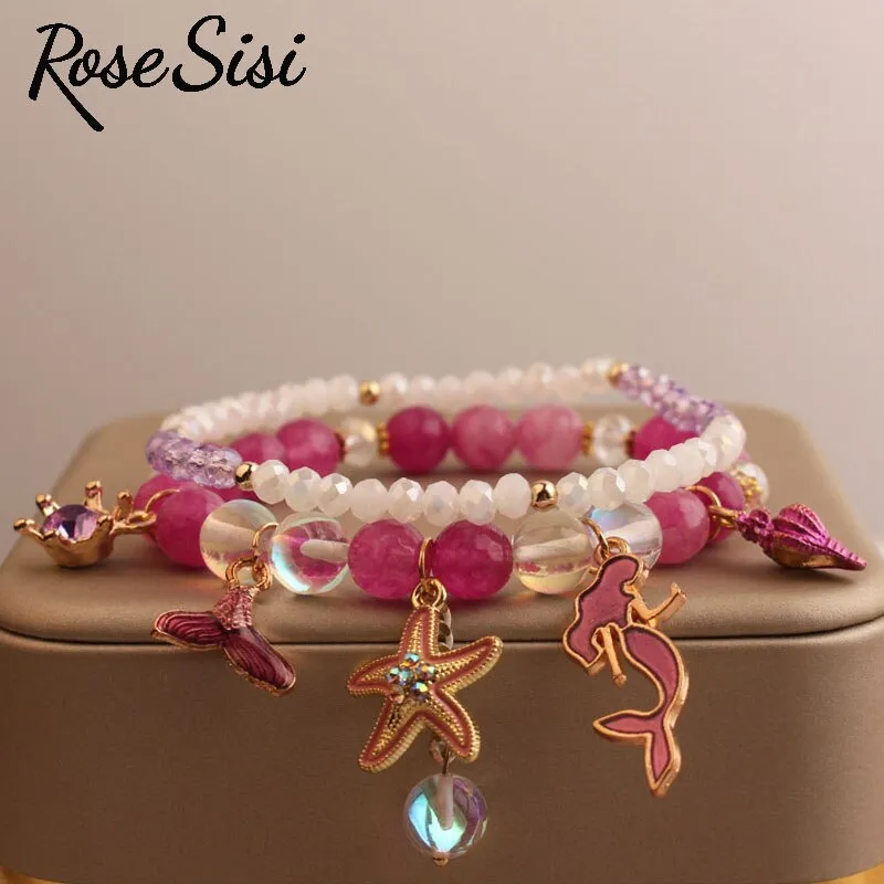 Rose sisi Korean Style fresh bead bracelet for women elastic hand rope friendship bracelets jewelry for girl