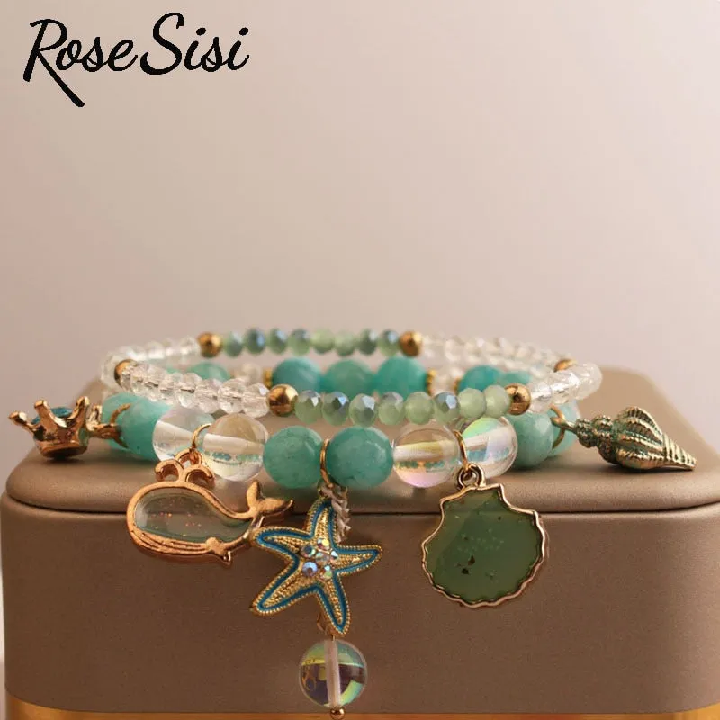 Rose sisi Korean Style fresh bead bracelet for women elastic hand rope friendship bracelets jewelry for girl