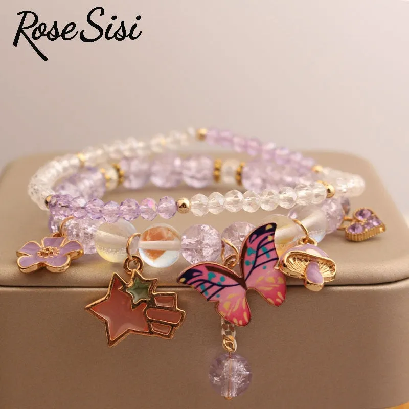 Rose sisi Korean Style fresh bead bracelet for women elastic hand rope friendship bracelets jewelry for girl