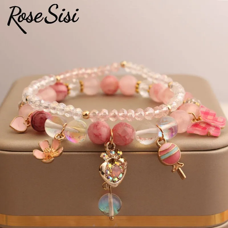 Rose sisi Korean Style fresh bead bracelet for women elastic hand rope friendship bracelets jewelry for girl