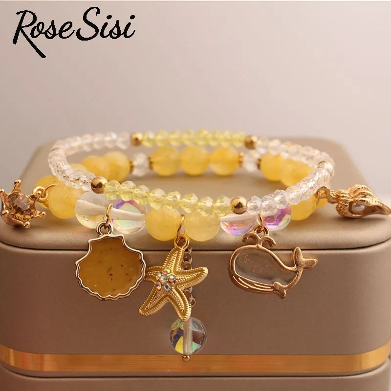 Rose sisi Korean Style fresh bead bracelet for women elastic hand rope friendship bracelets jewelry for girl