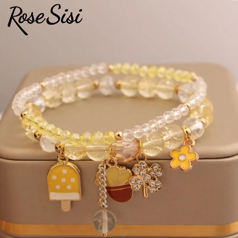 Rose sisi Korean Style fresh bead bracelet for women elastic hand rope friendship bracelets jewelry for girl