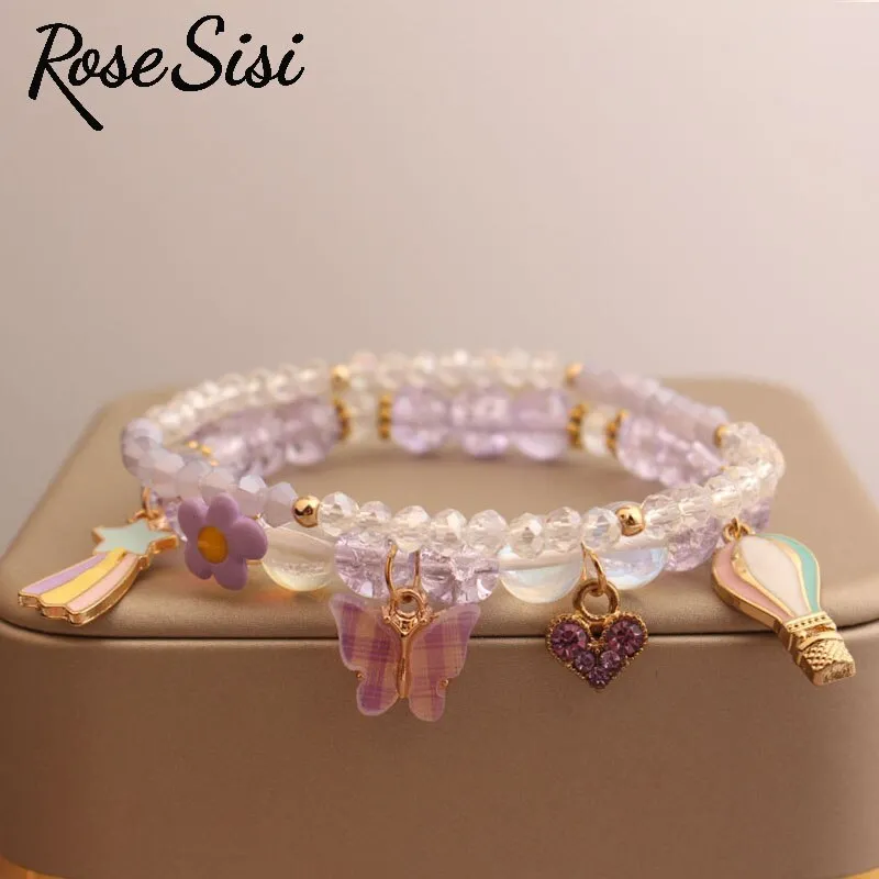 Rose sisi Korean Style fresh bead bracelet for women elastic hand rope friendship bracelets jewelry for girl