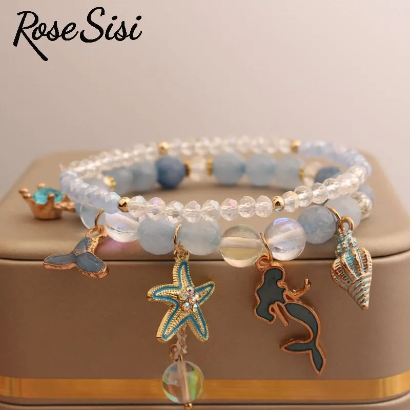Rose sisi Korean Style fresh bead bracelet for women elastic hand rope friendship bracelets jewelry for girl