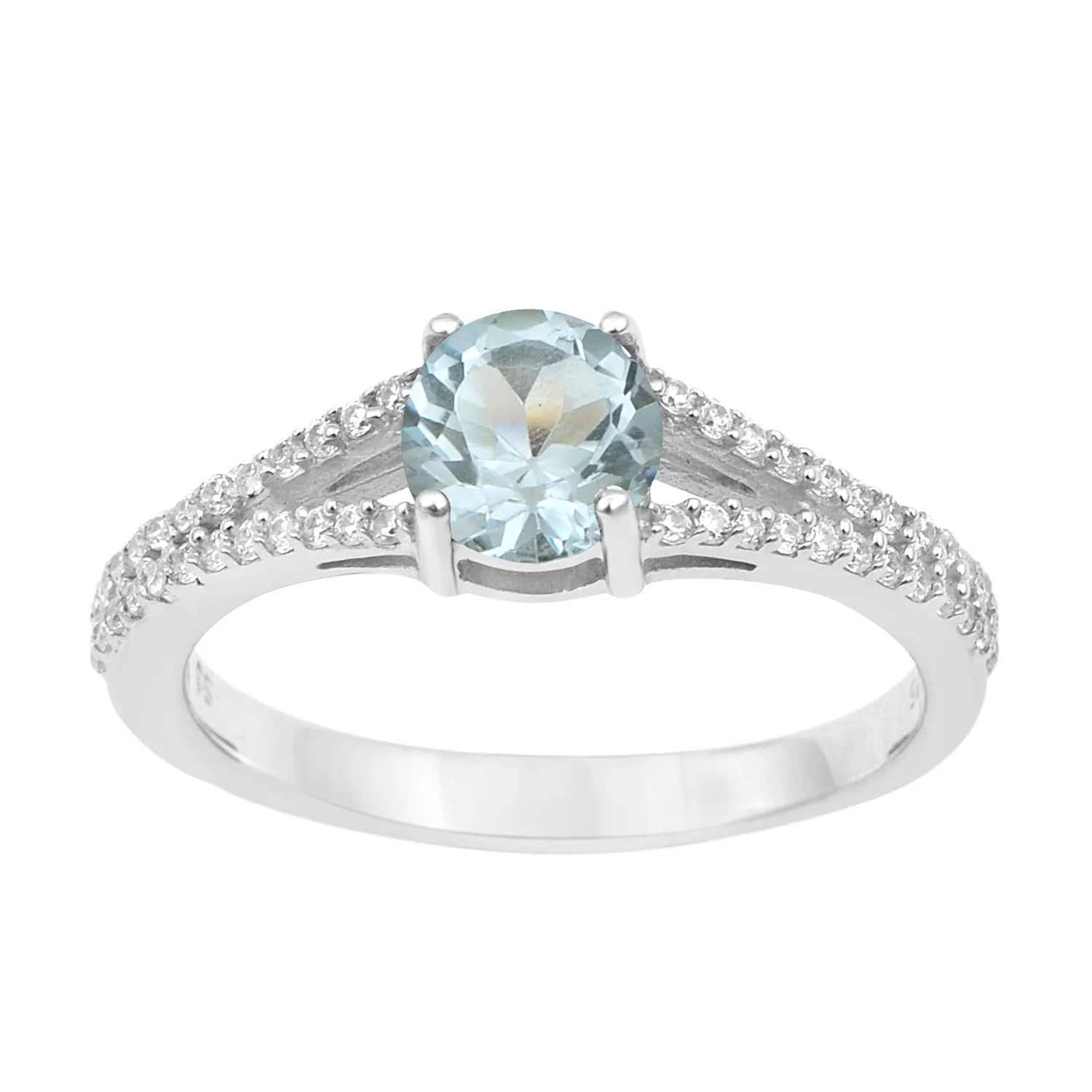 Round 0.85 Ctw Blue Topaz Birthstone 925 Sterling Silver Cluster Women Ring