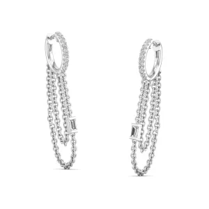 Round and Baguette Tassel Chain Diamond Drop Dangle Earrings