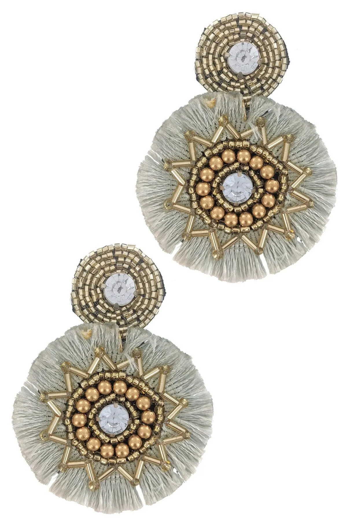 Round Beaded & Tassel Drop Earring