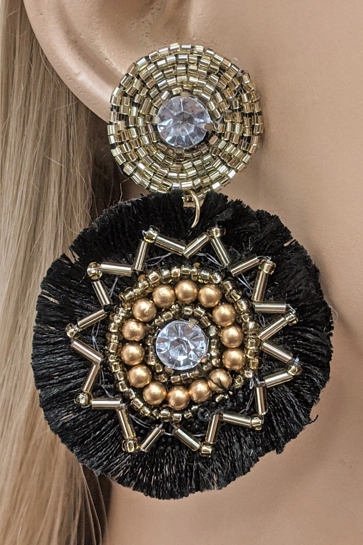 Round Beaded & Tassel Drop Earring