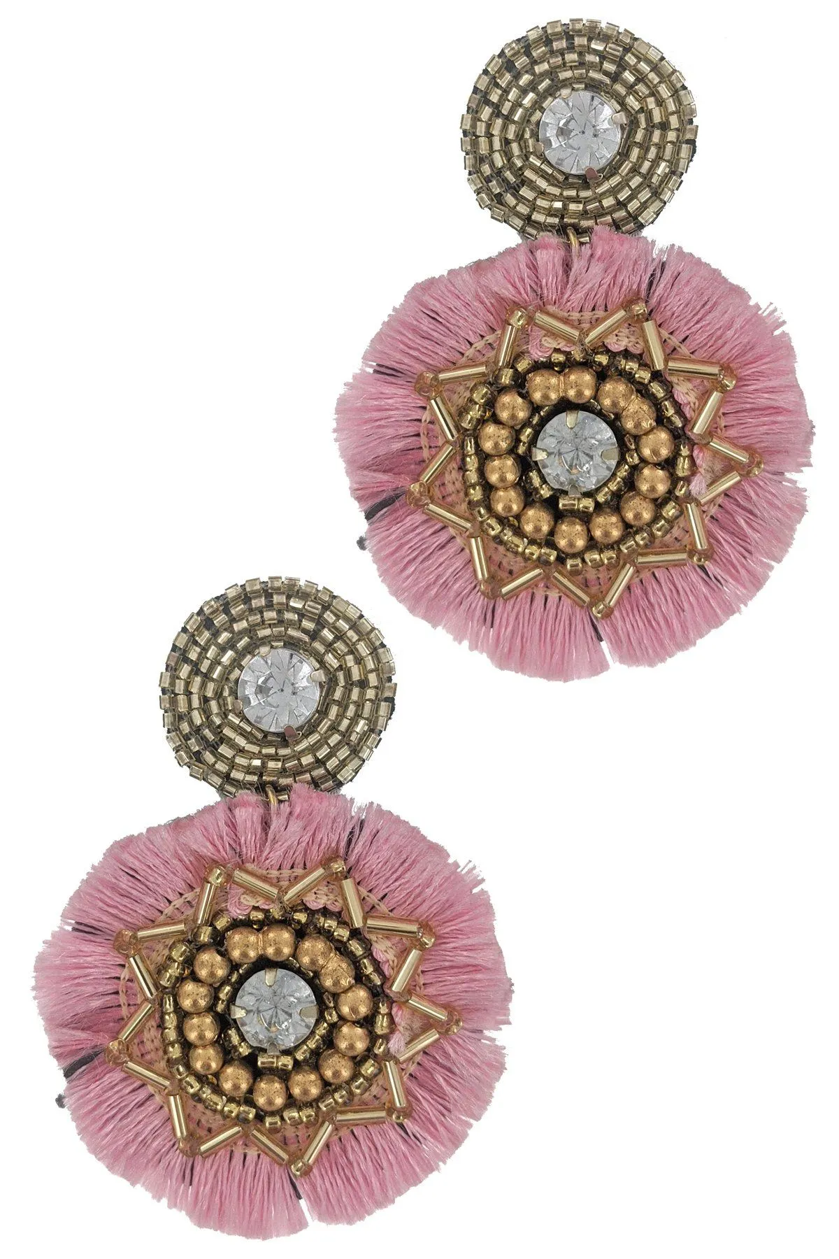 Round Beaded & Tassel Drop Earring