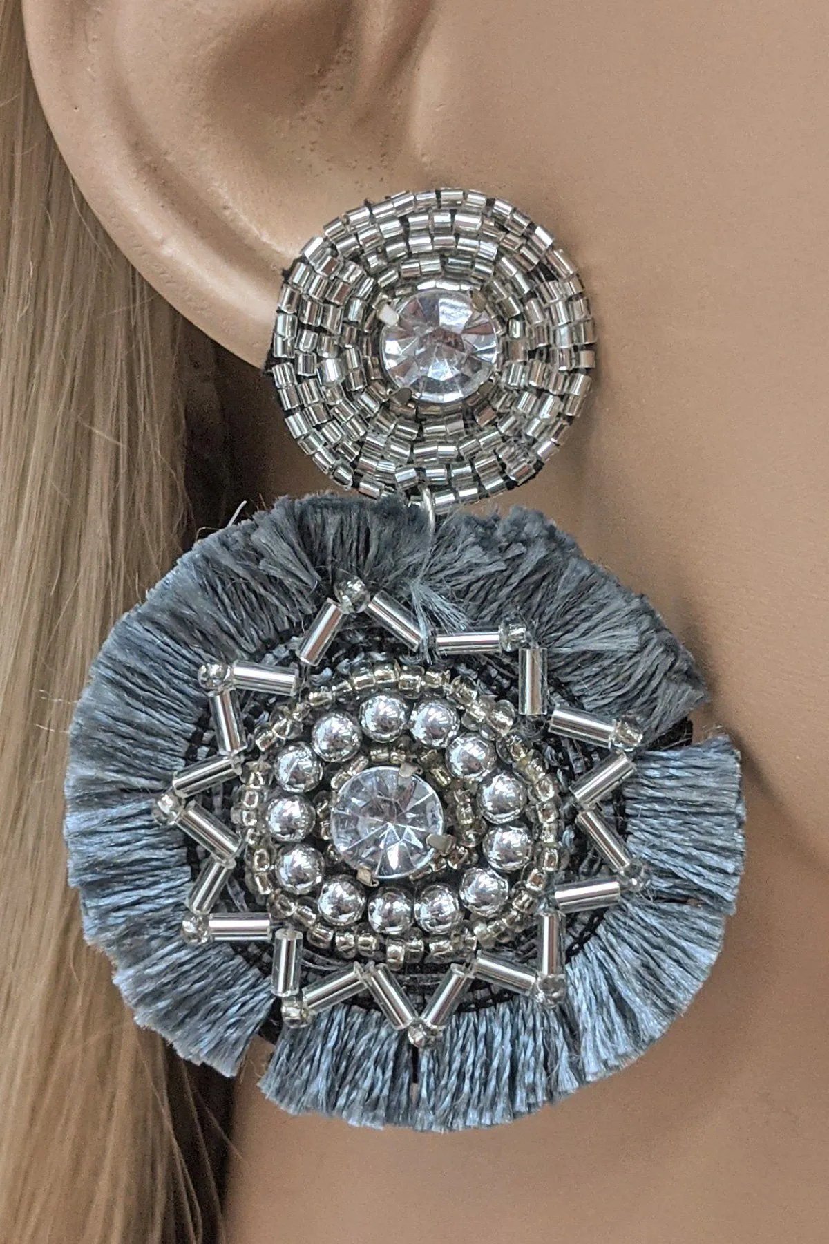 Round Beaded & Tassel Drop Earring