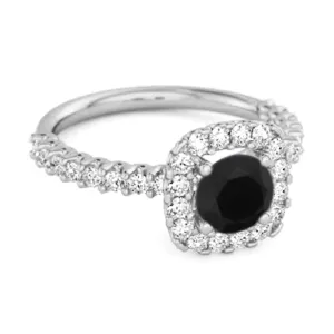 Round Cut Black Spinel 925 Sterling Silver Halo Ring Princess Gift