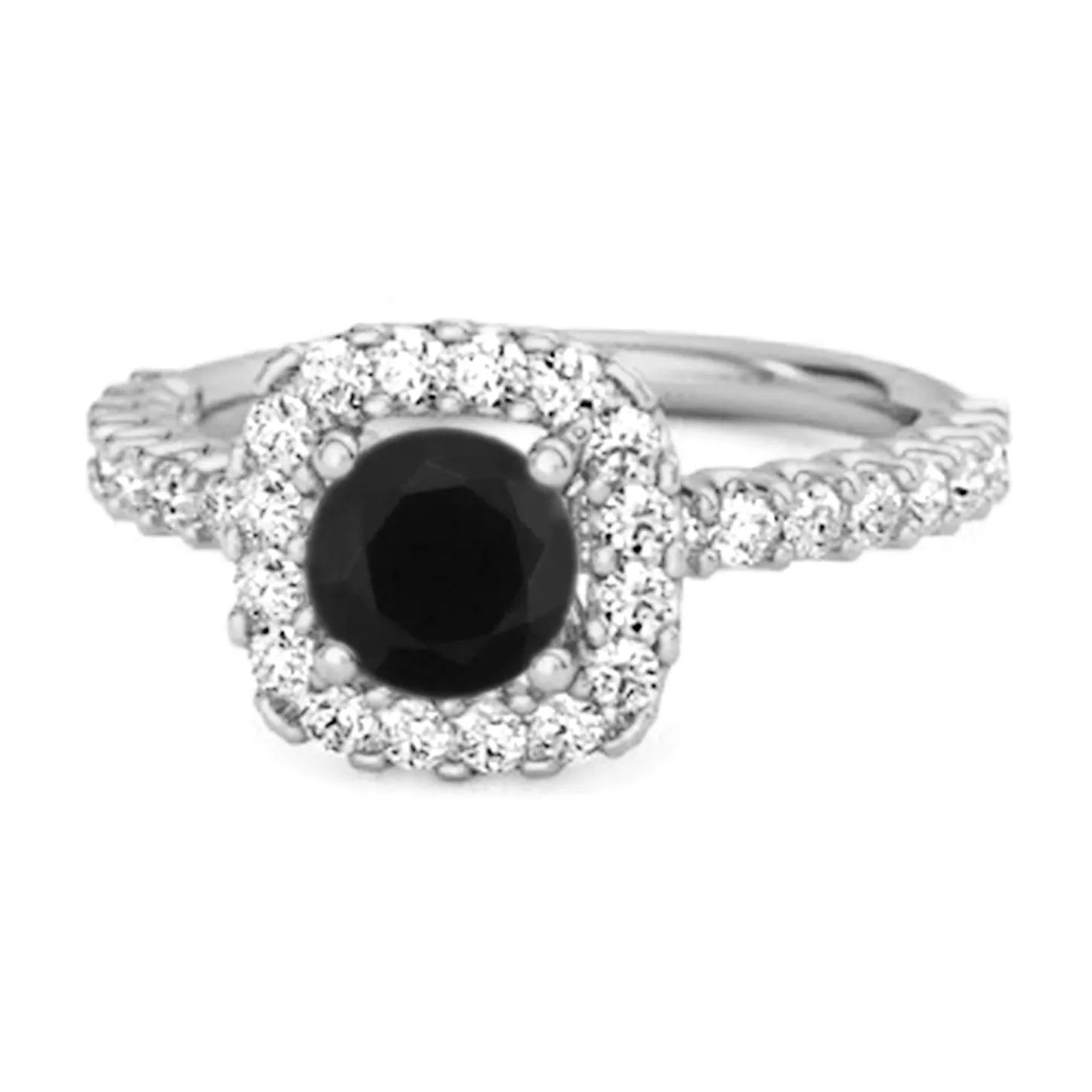 Round Cut Black Spinel 925 Sterling Silver Halo Ring Princess Gift