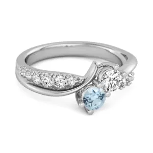 Round Cut Blue Topaz Two Stone Swirl Sterling Silver Anniversary Ring