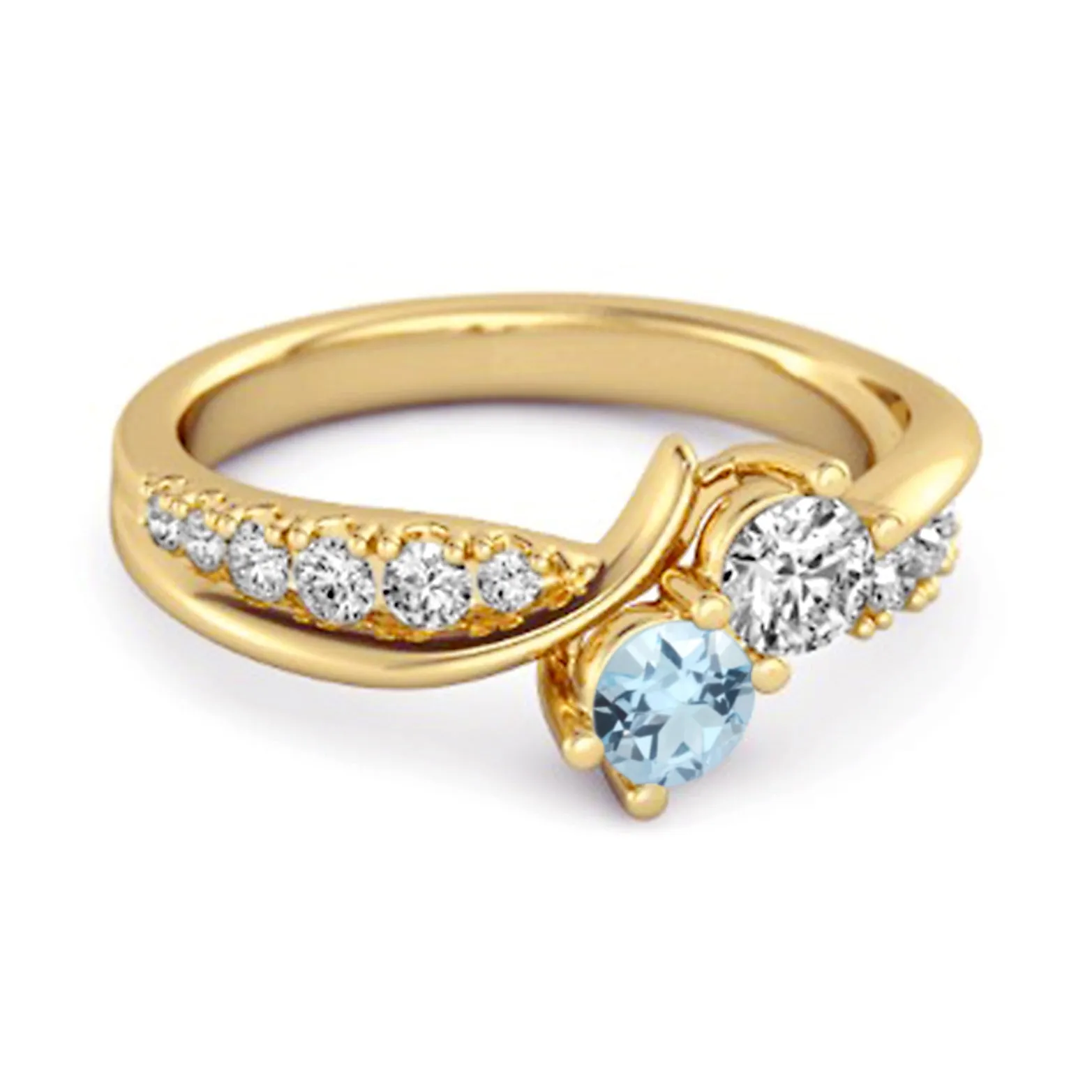 Round Cut Blue Topaz Two Stone Swirl Sterling Silver Anniversary Ring