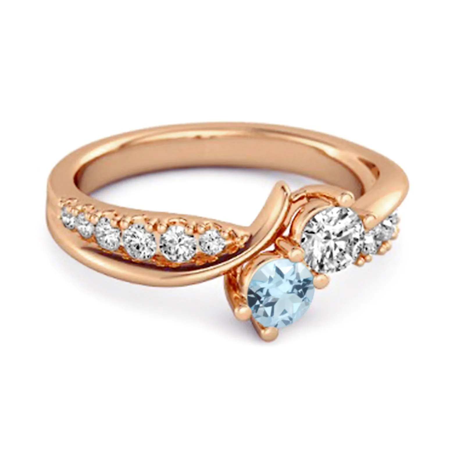 Round Cut Blue Topaz Two Stone Swirl Sterling Silver Anniversary Ring