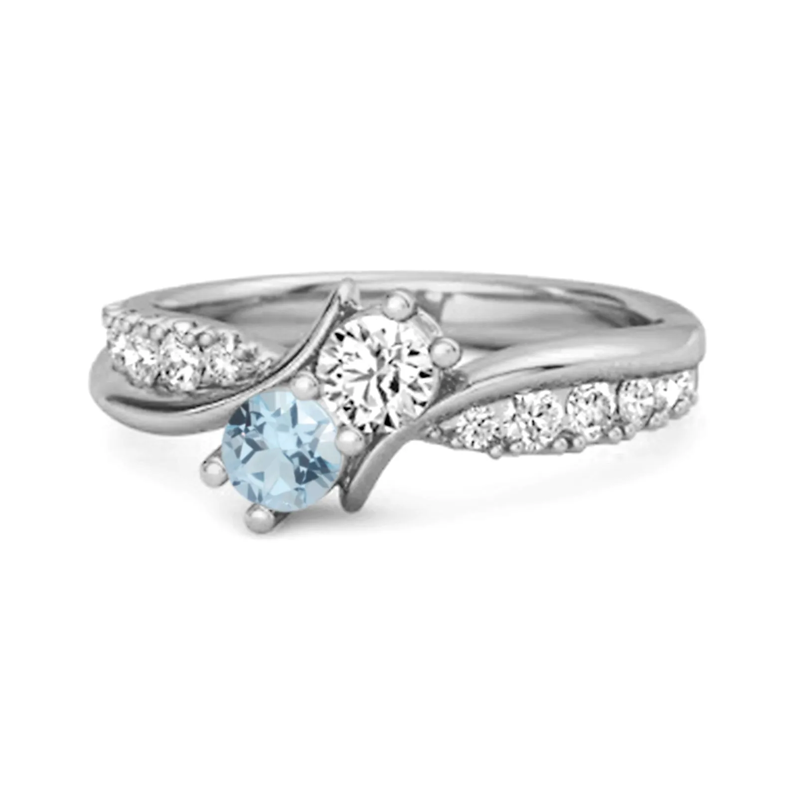 Round Cut Blue Topaz Two Stone Swirl Sterling Silver Anniversary Ring