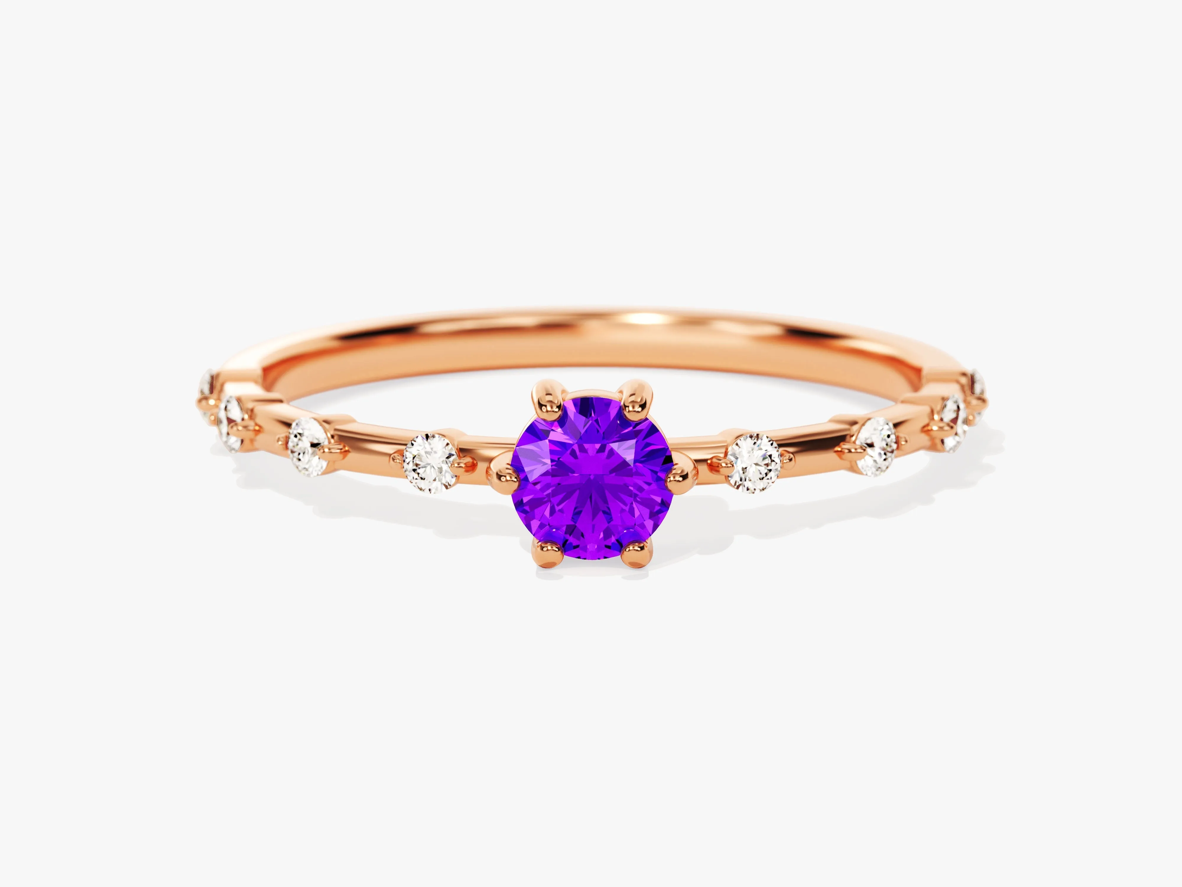 Round-Cut Side Stone Accent Birthstone Ring - Gold Vermeil