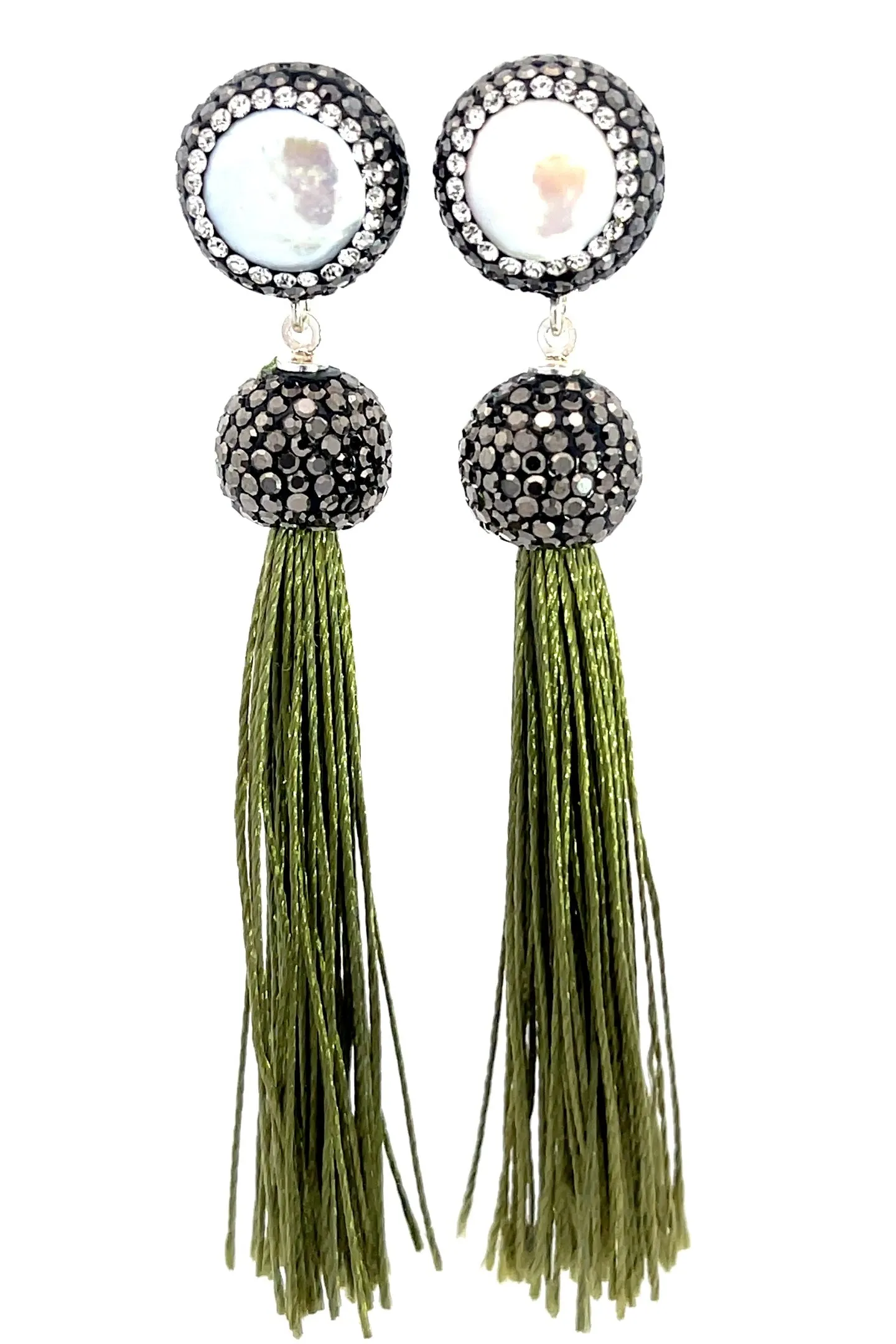 Round Gemstone Long 925 Sterling Silver Tassel Earring