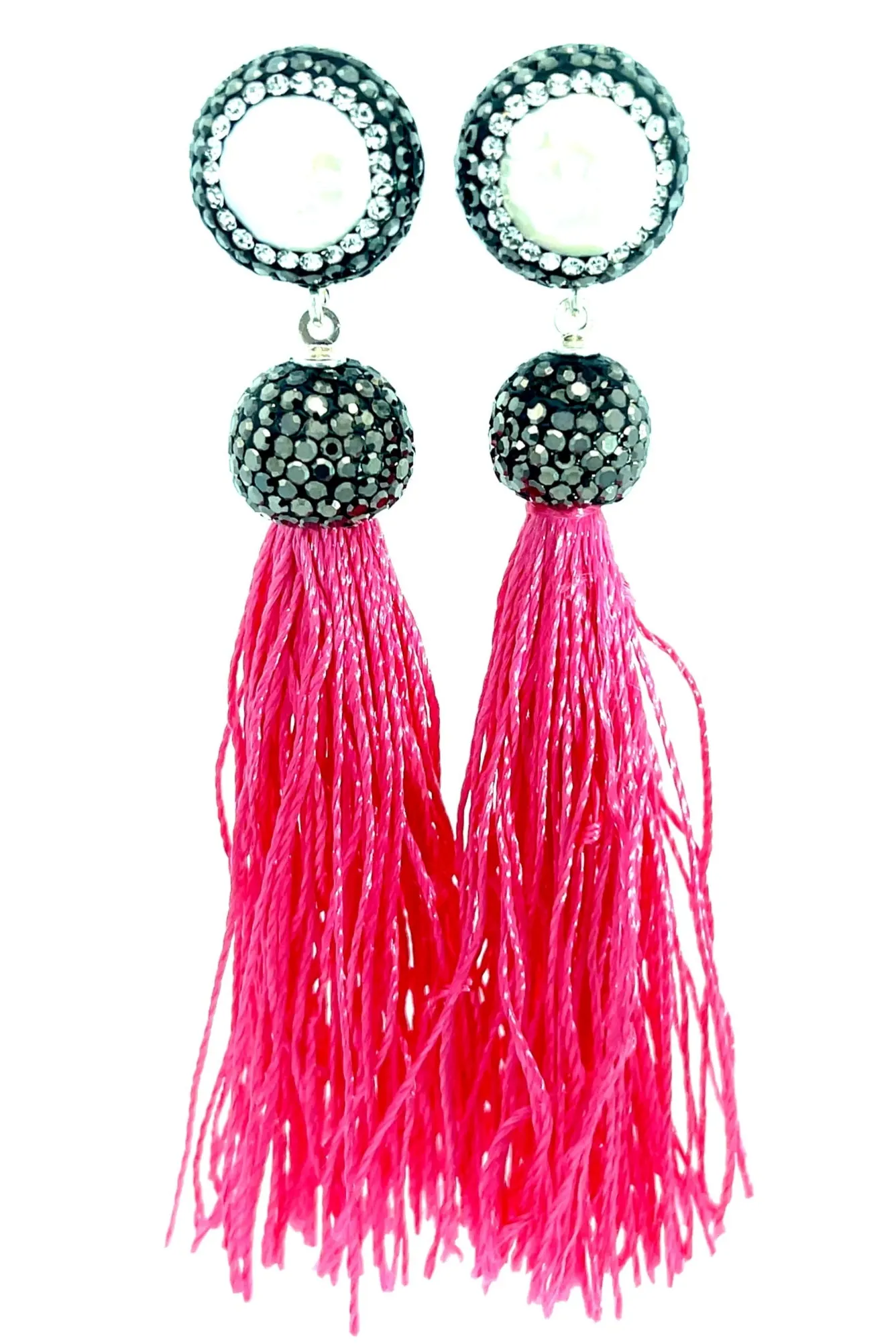 Round Gemstone Long 925 Sterling Silver Tassel Earring