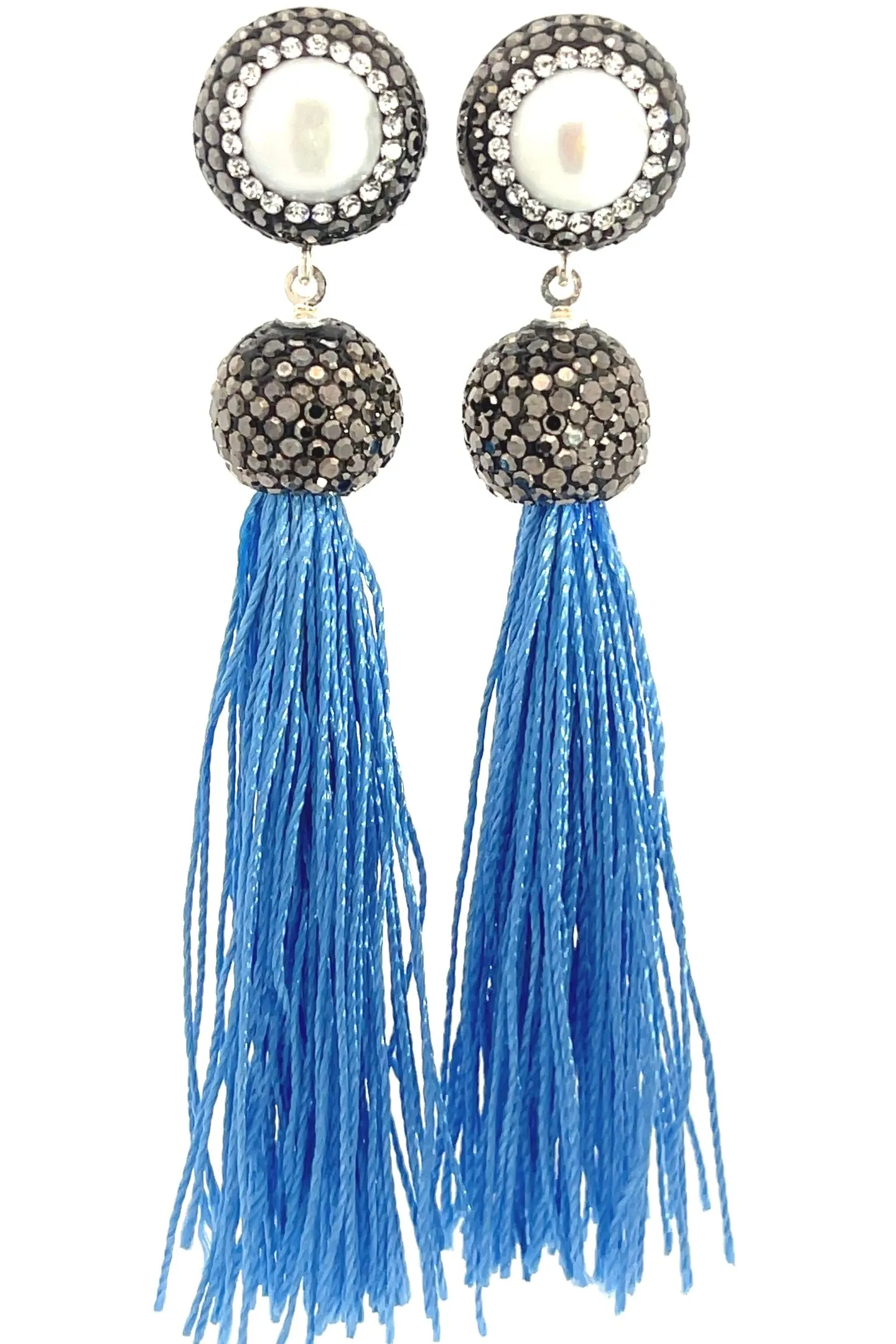 Round Gemstone Long 925 Sterling Silver Tassel Earring