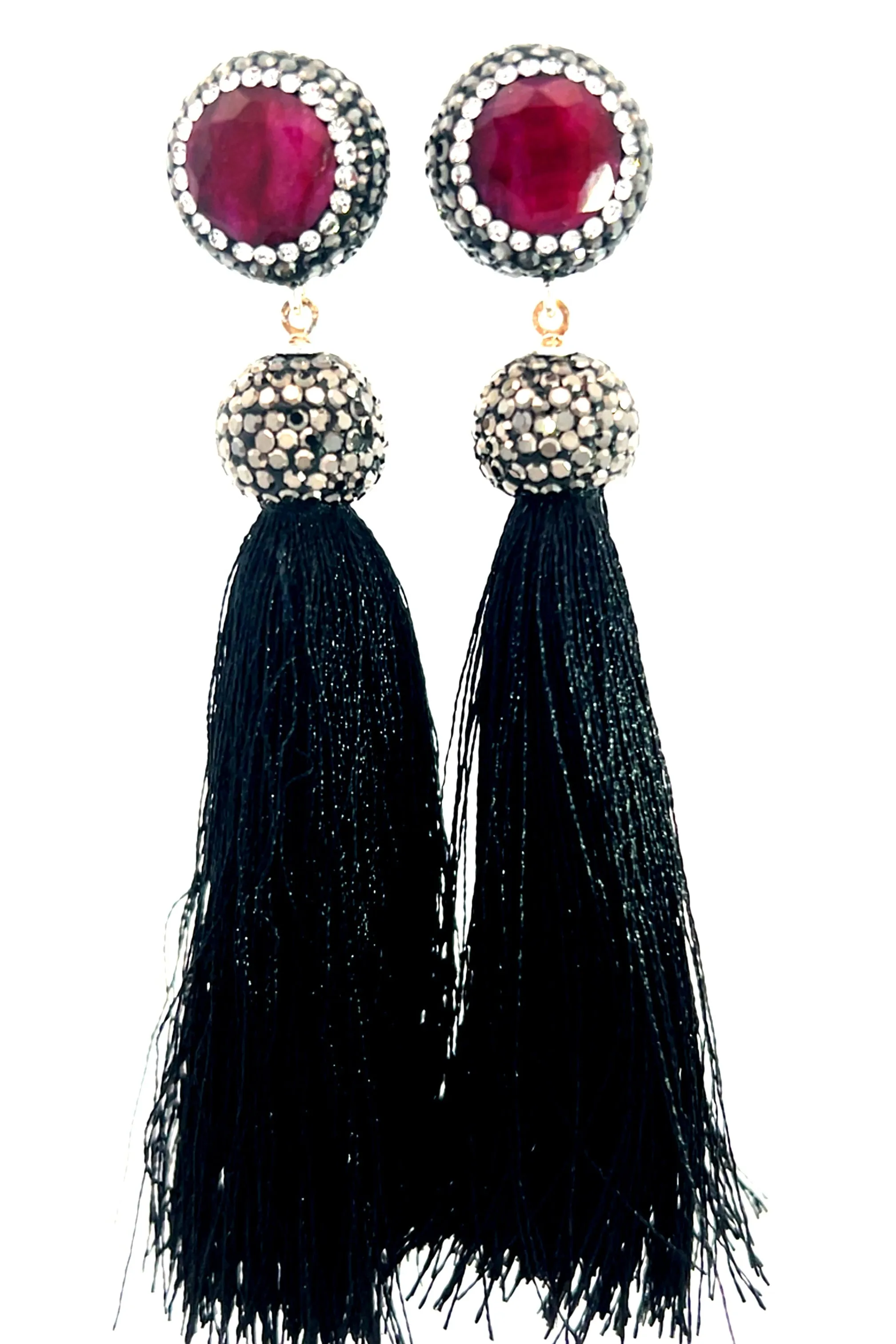 Round Gemstone Long 925 Sterling Silver Tassel Earring