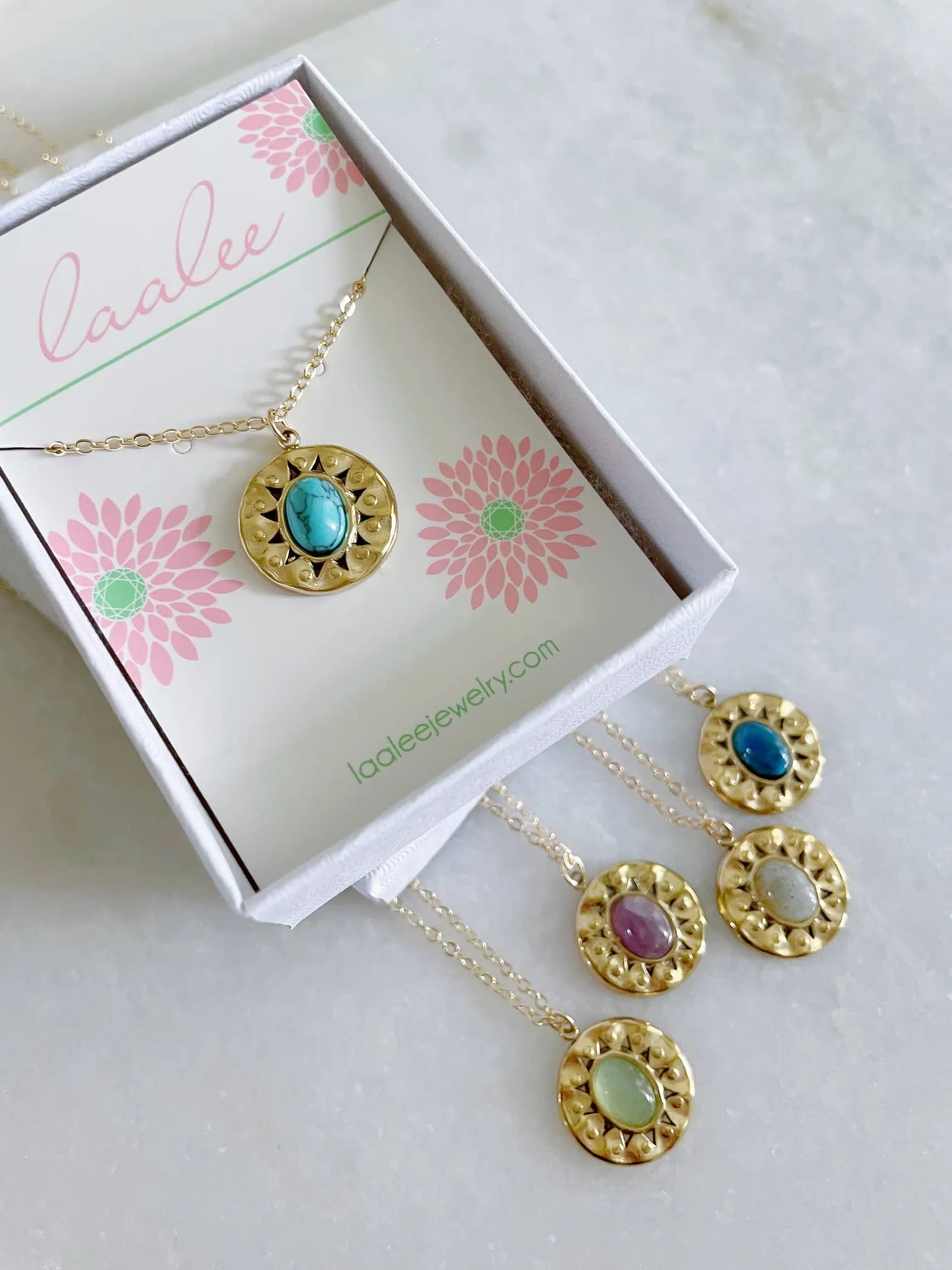 Round Pendant Necklaces, Oval Stone Necklace, Gold Layering