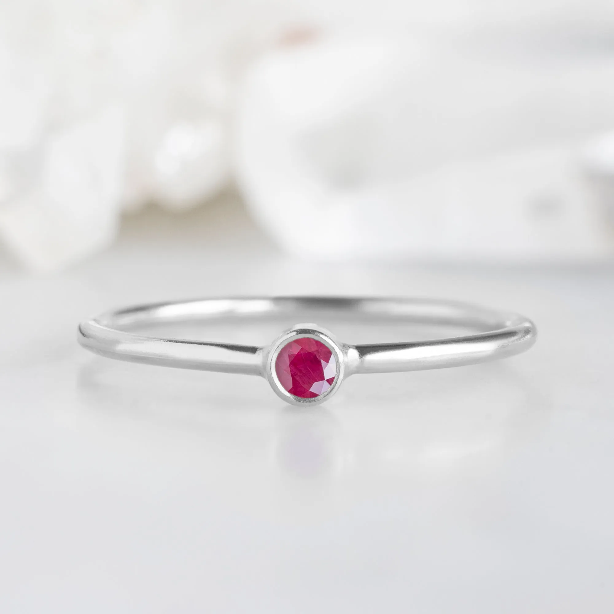Ruby Birthstone Stacking Ring | 10K White Gold