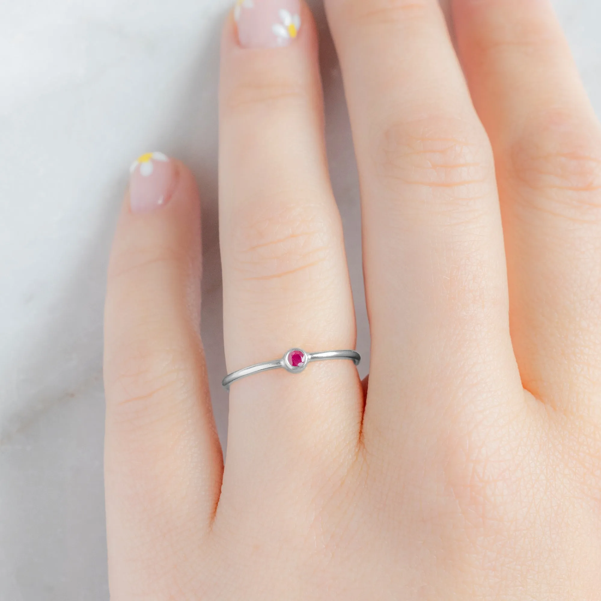 Ruby Birthstone Stacking Ring | 10K White Gold