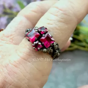 Ruby Squared, Sterling Silver, Multi-Stone Handmade Ring, in Sterling Silver US Size 8