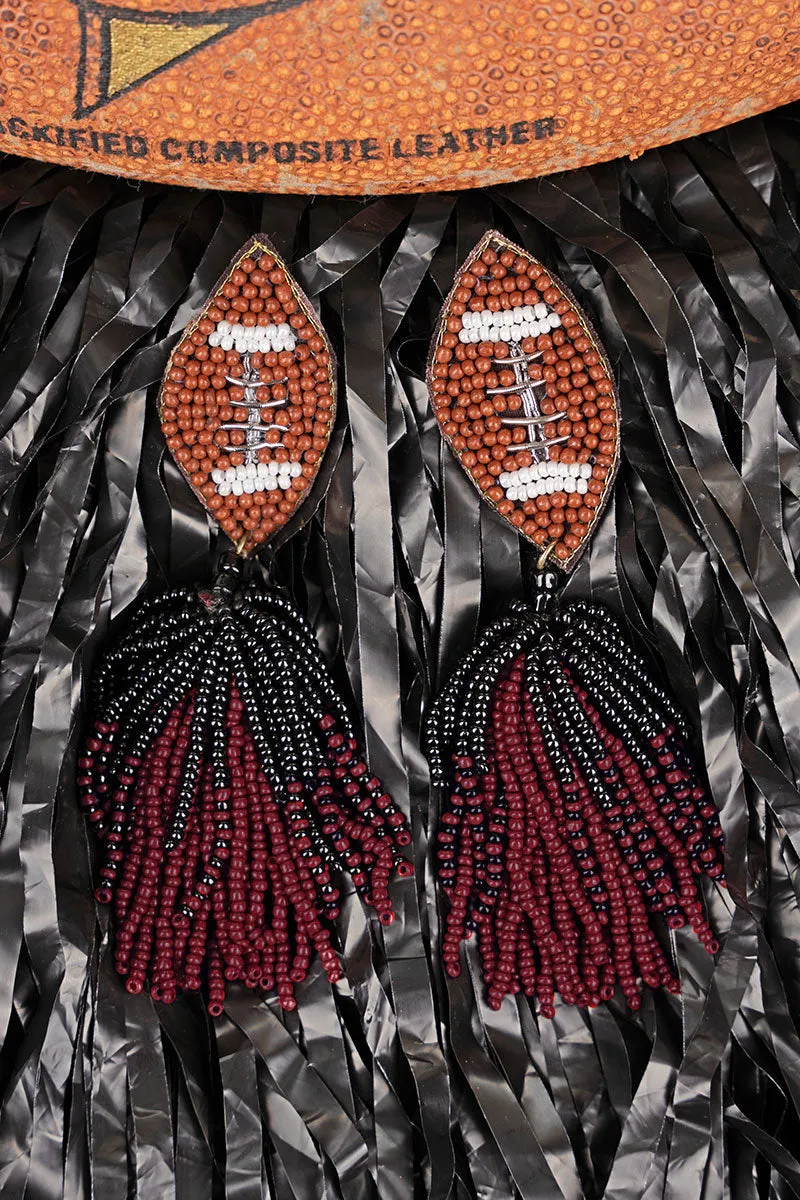 Score The Win Deep Red and Black Seed Bead Earrings