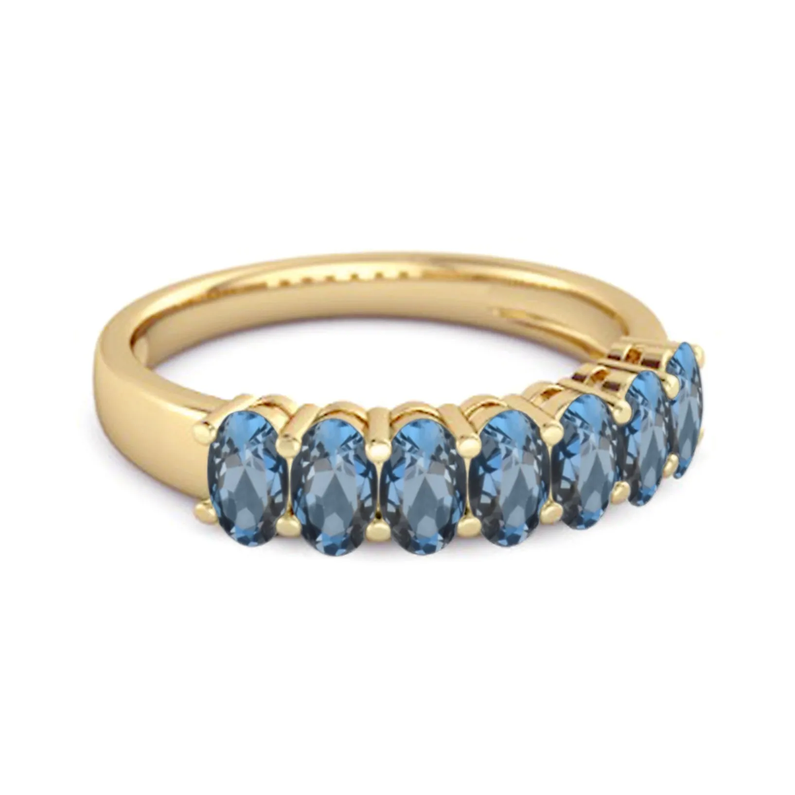 Seven Stone London Blue Topaz Half Eternity 925 Sterling Silver Ring