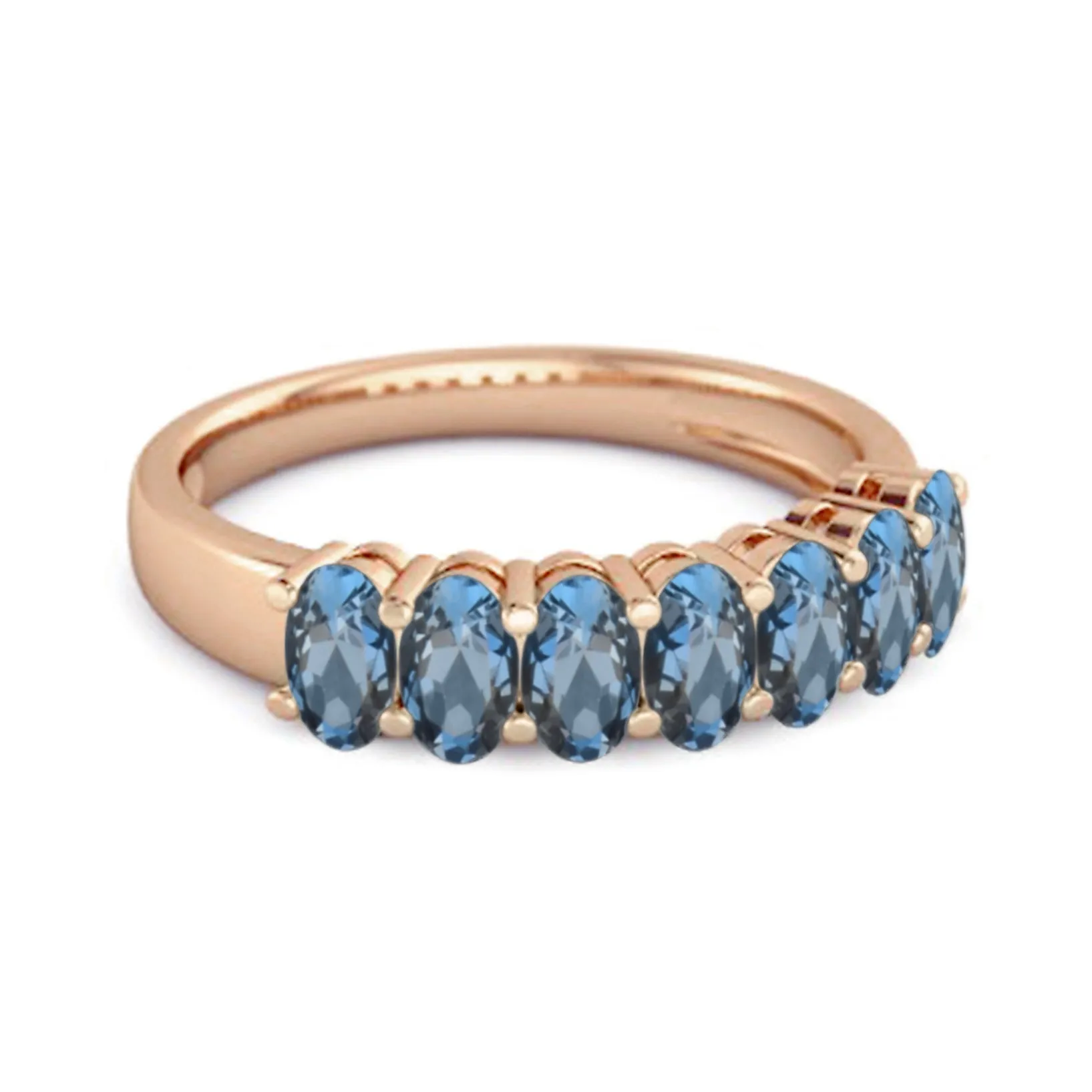 Seven Stone London Blue Topaz Half Eternity 925 Sterling Silver Ring