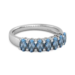 Seven Stone London Blue Topaz Half Eternity 925 Sterling Silver Ring