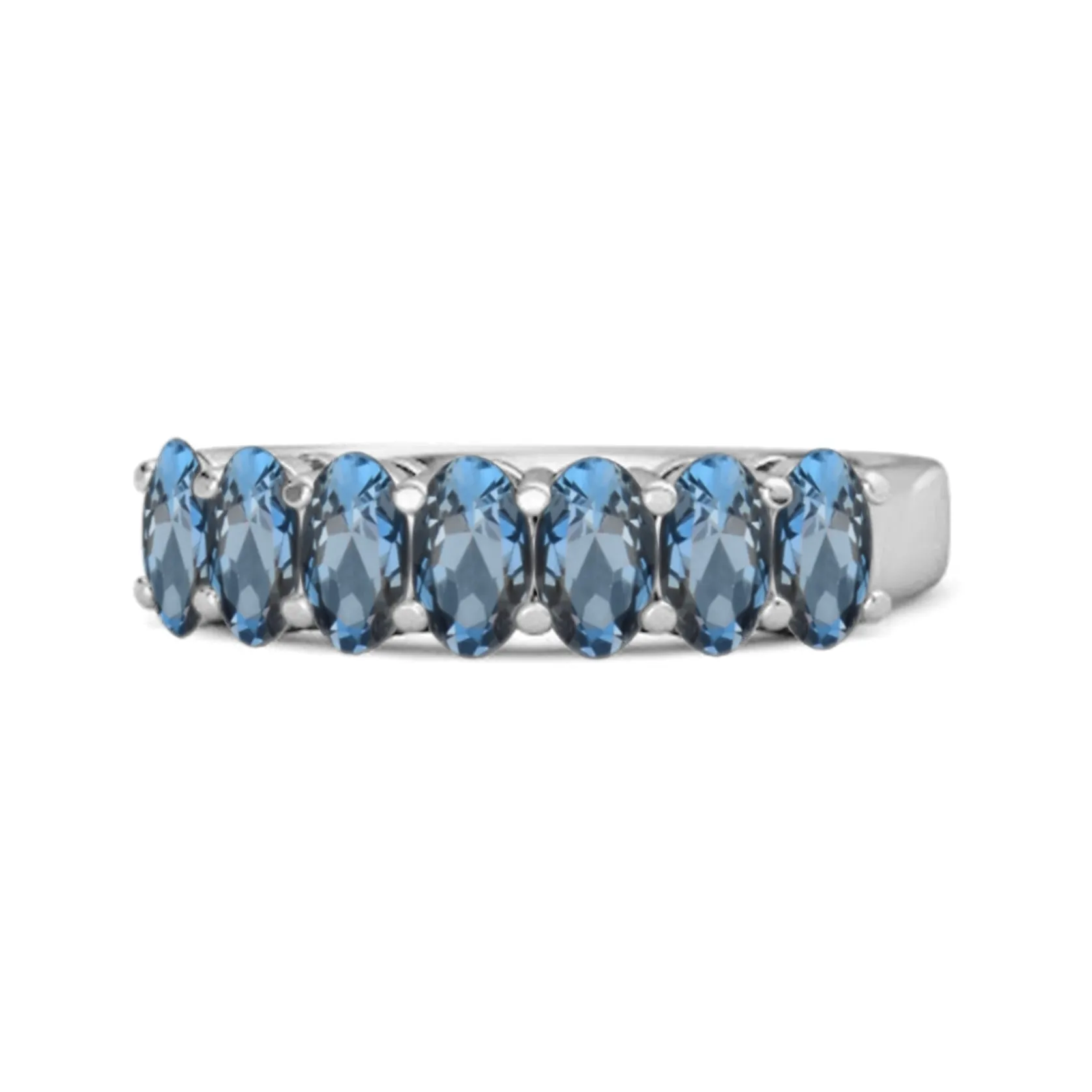 Seven Stone London Blue Topaz Half Eternity 925 Sterling Silver Ring