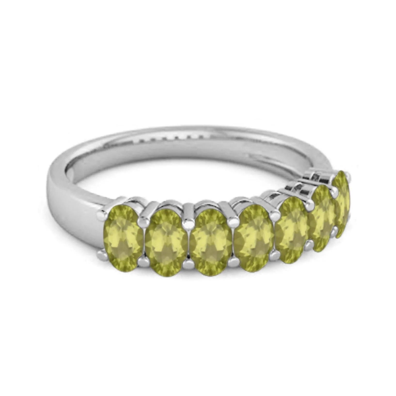Seven Stone Peridot Half Eternity 925 Sterling Silver Ring
