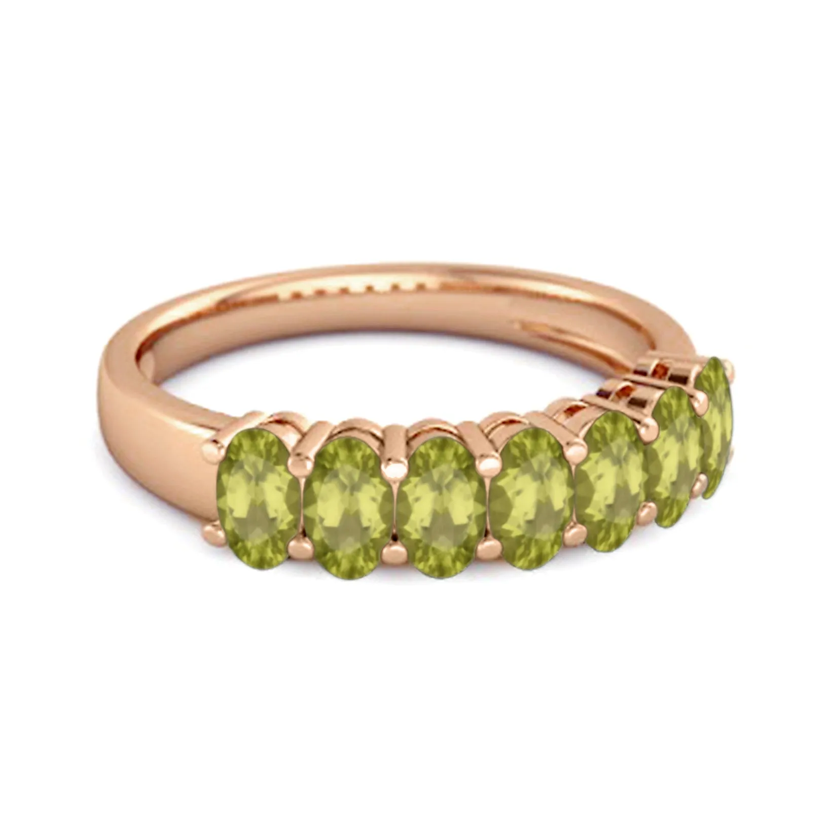 Seven Stone Peridot Half Eternity 925 Sterling Silver Ring