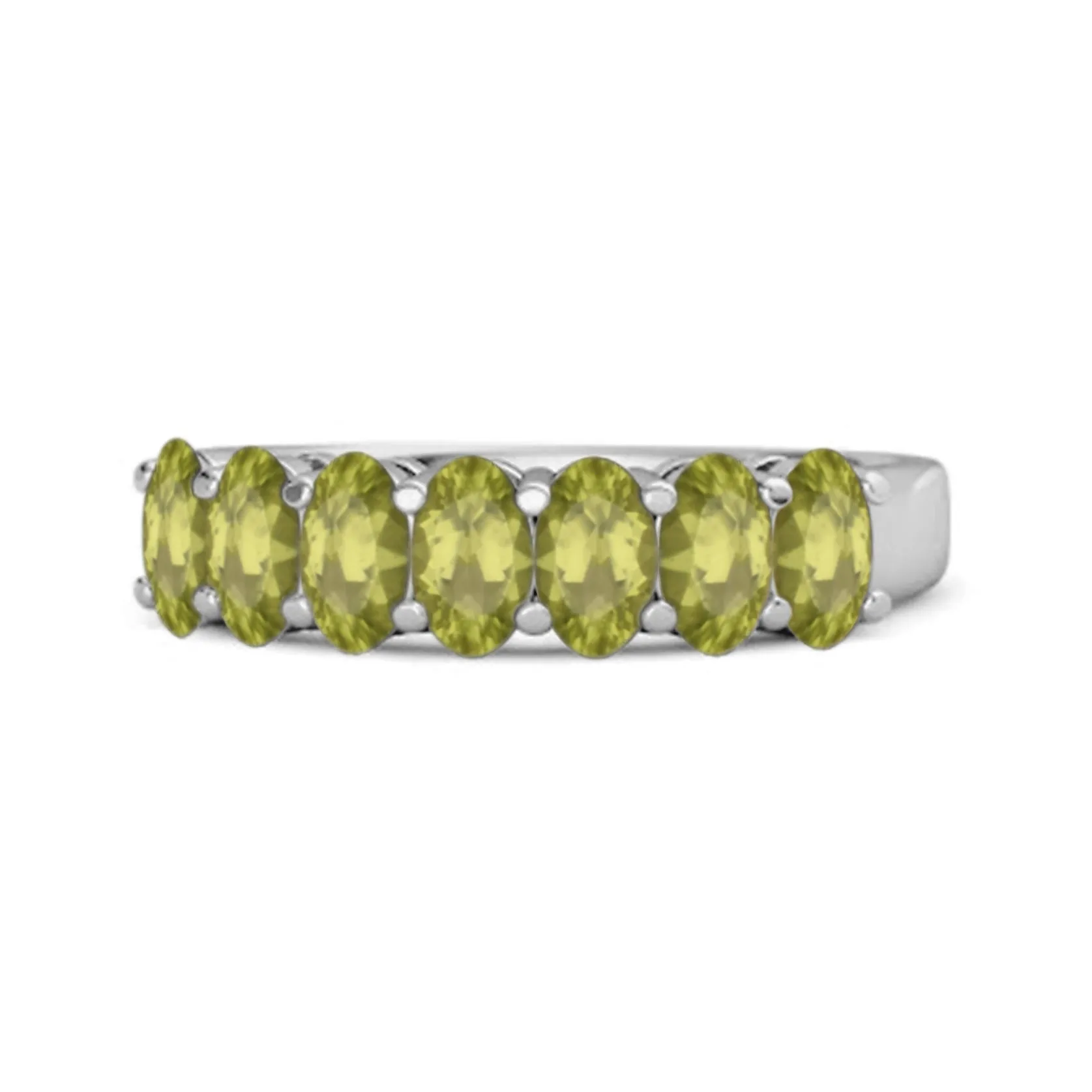 Seven Stone Peridot Half Eternity 925 Sterling Silver Ring