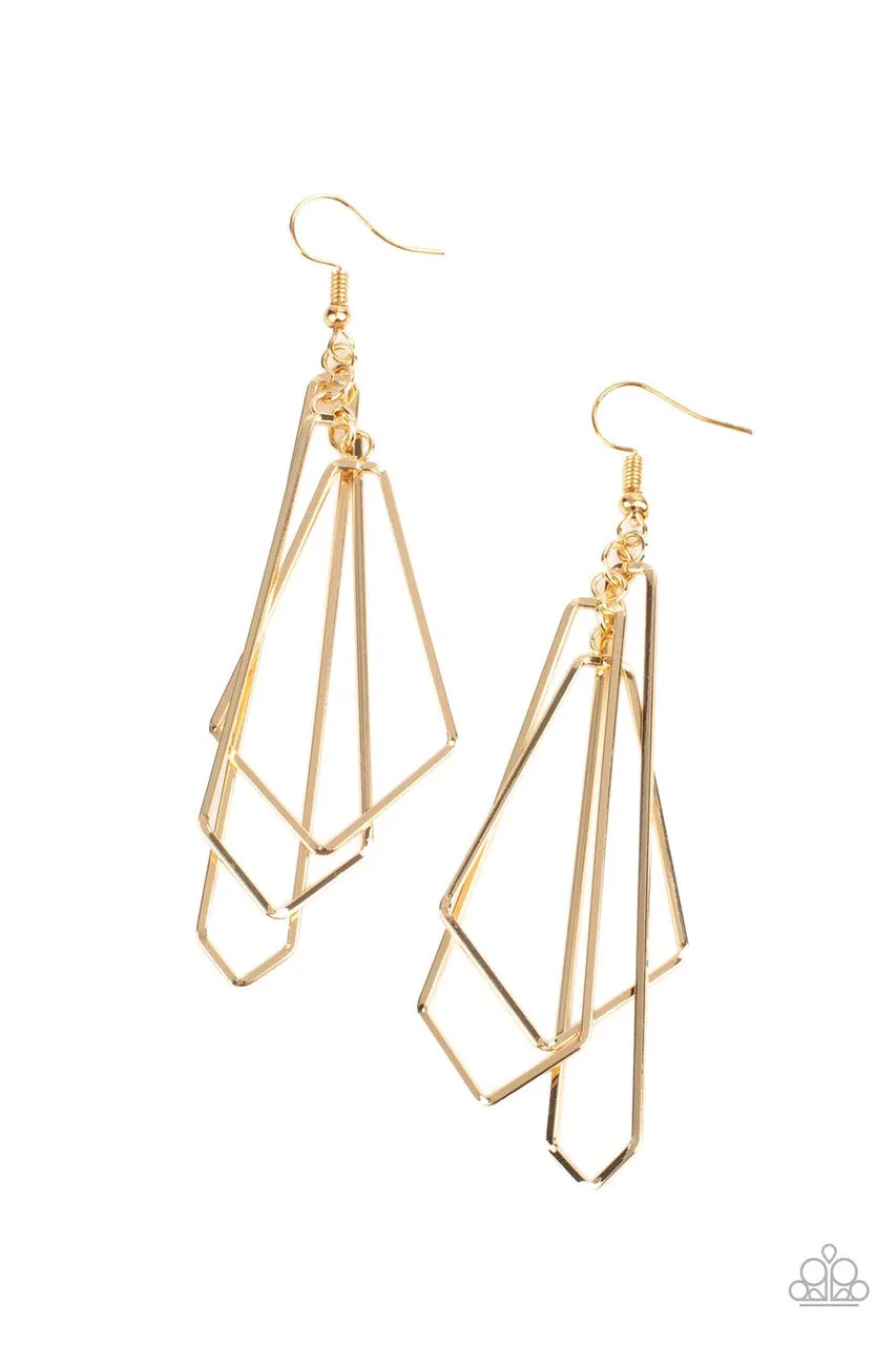 Shape Shifting Shimmer - Gold - Geometric Paparazzi Fishhook Earrings